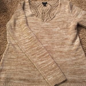 Tan Rue21 vneck sweater with design on back