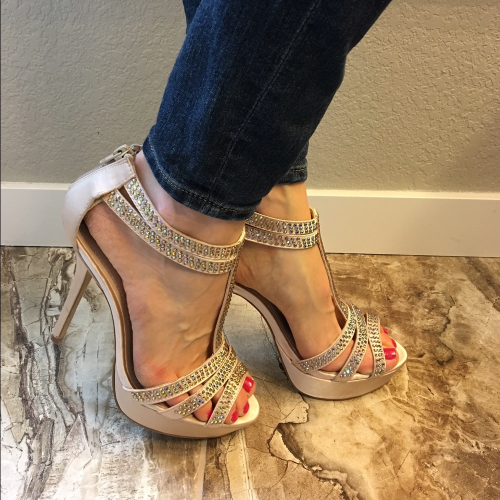 Nude Rhinestone Platform Heels