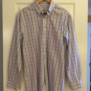 Cream & red plaid dress shirt, classic, non-iron