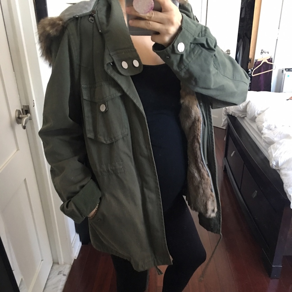 La Rok army jacket with rabbit fur inner lining