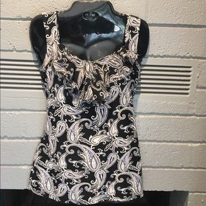 WHBM Black Paisley Ruffle Front Tank Size M