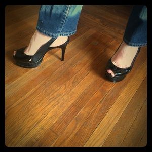 Black Leather Sling Back High Heels size 6m