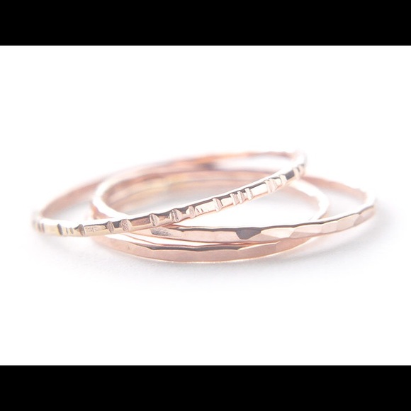 (2-13) 14K Gold Filled Stacking Ring Set of 3 - Faceted, Etched & Textured Bands - Picture 6 of 9
