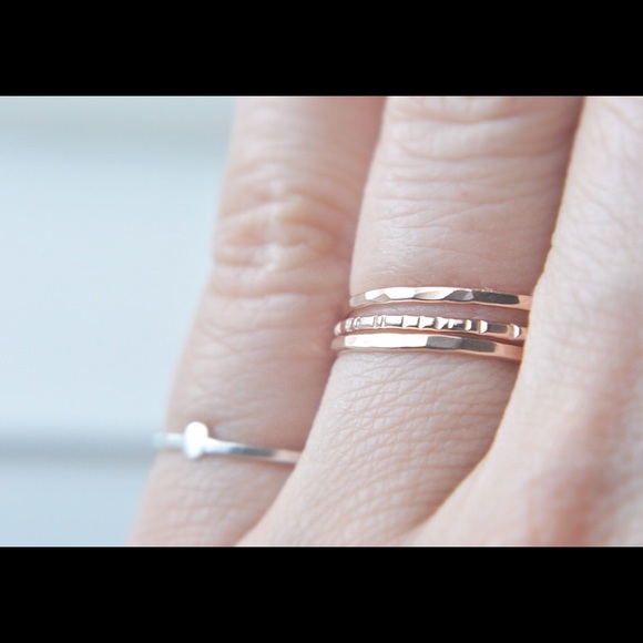 (2-13) 14K Gold Filled Stacking Ring Set of 3 - Faceted, Etched & Textured Bands - Picture 5 of 9