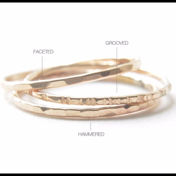 (2-13) 14K Gold Filled Stacking Ring Set of 3 - Faceted, Etched & Textured Bands - Picture 4 of 9