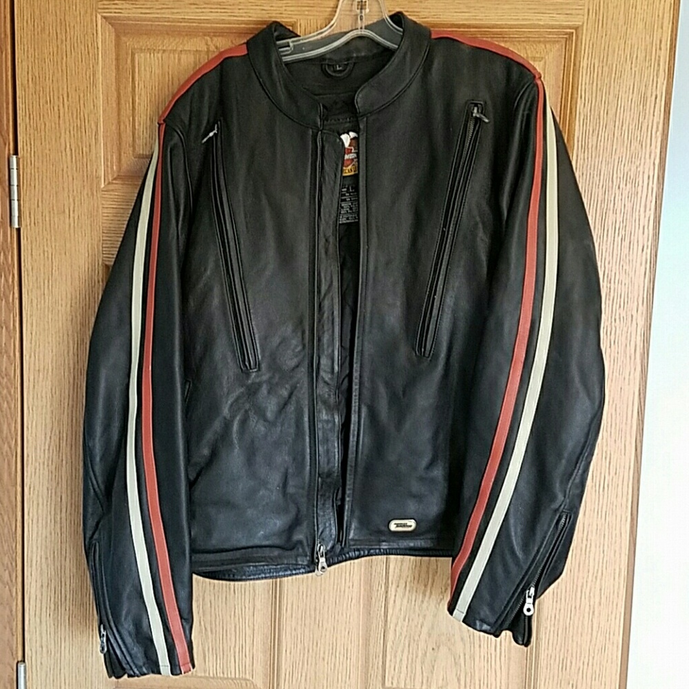 Men's sz LG leather Harley Davidson riding jacket