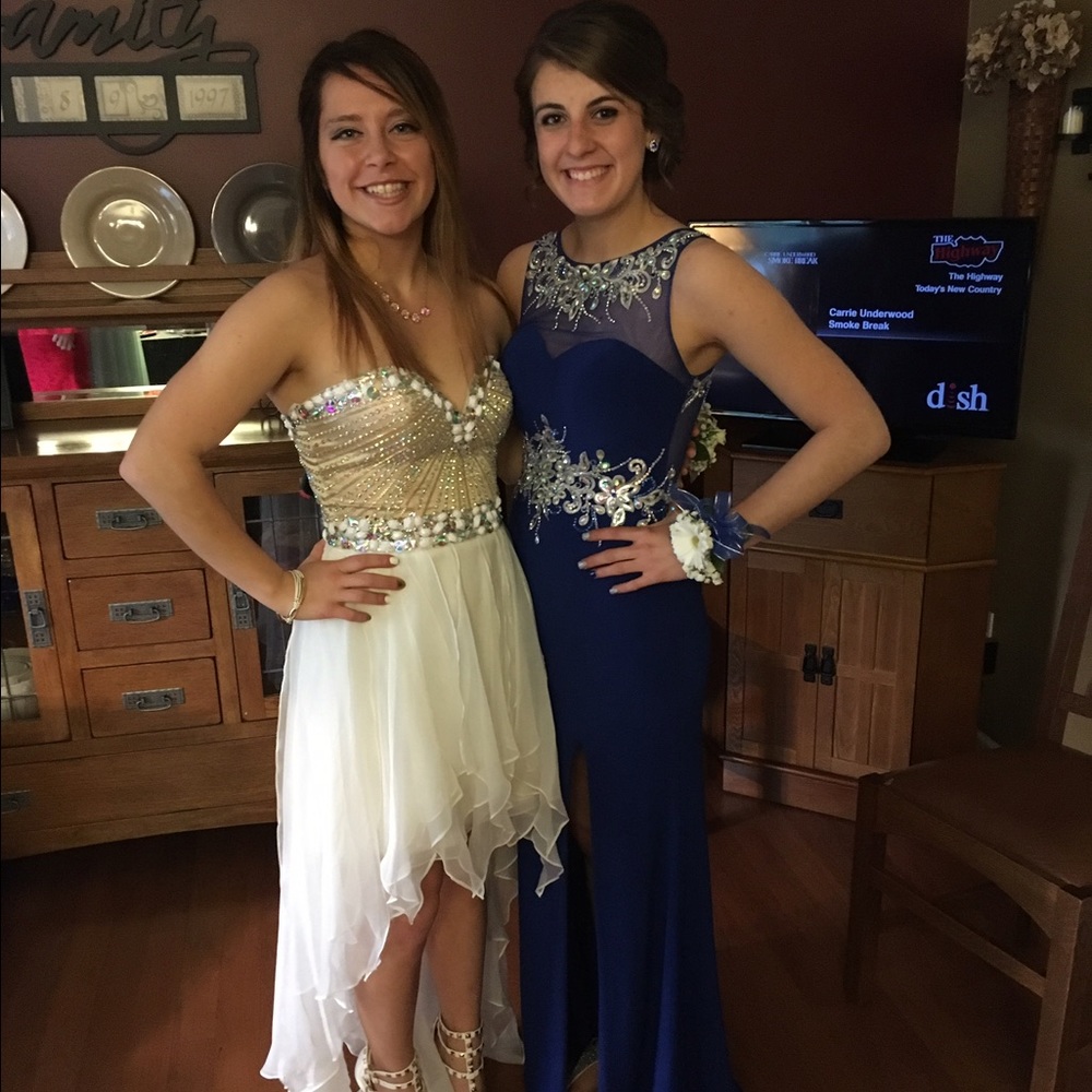 High low white and gold prom dress
