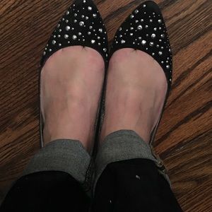 Black suede pointed toe flats w/studs size 7.5