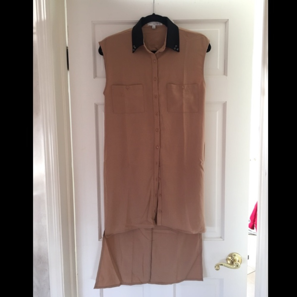 Isabel Lu rhinestone collared hi-lo top