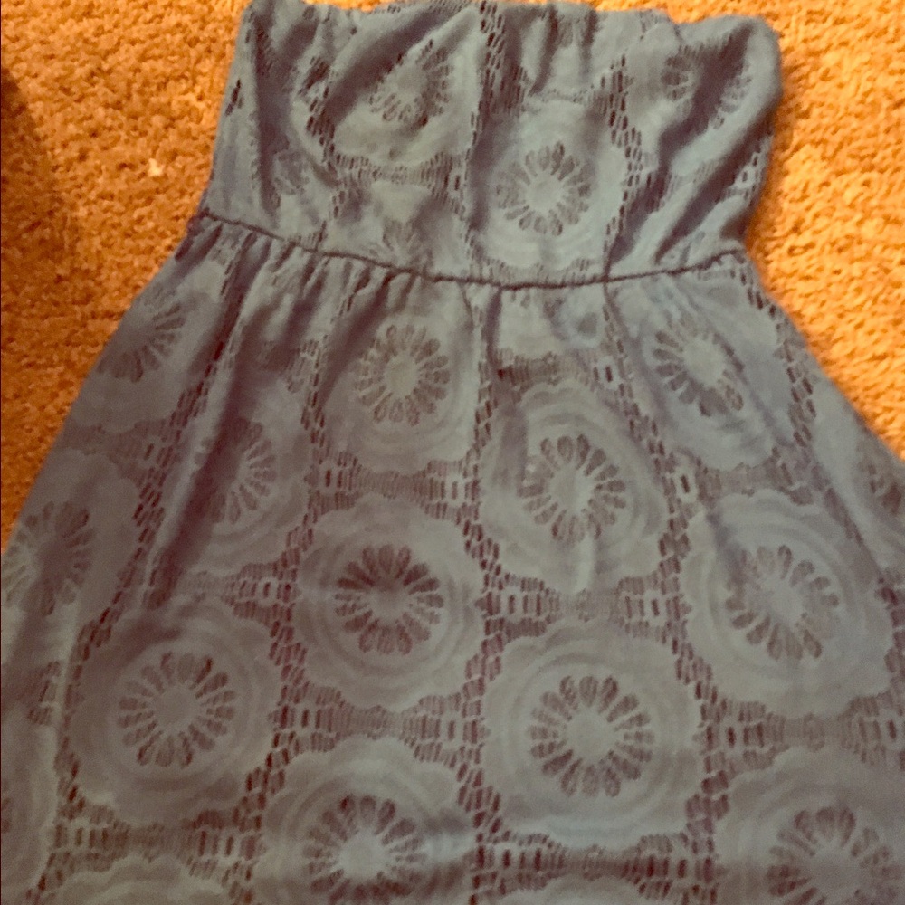 Short blue strapless sundress
