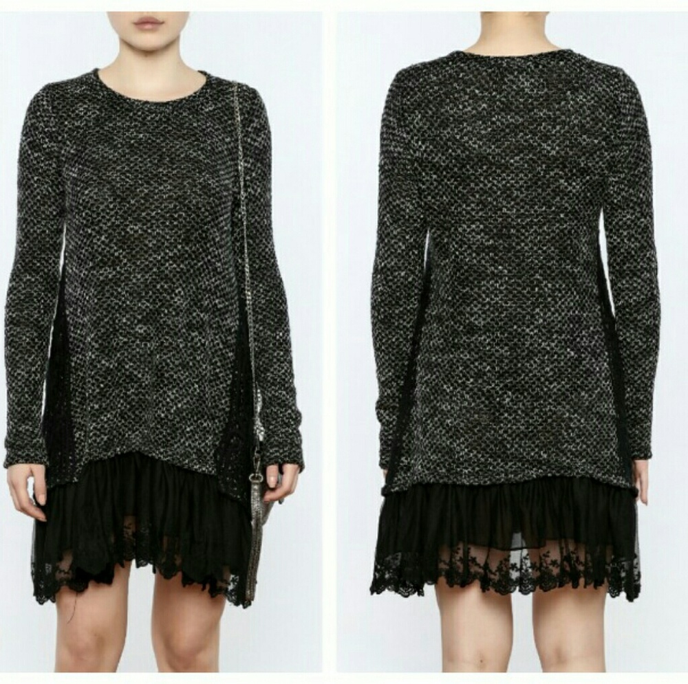 NWT Ryu Charcoal & Black Lace Sweater Dress/Tunic