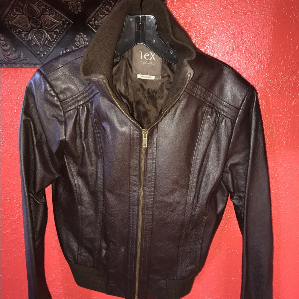 Max Azria brown leather bomber size M