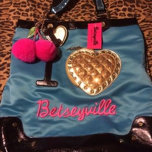 Blue satin I ❤️ Bestseyville leopard tote bag