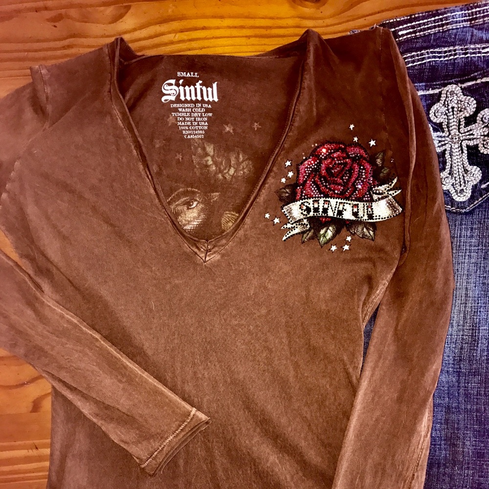 Long sleeved Sinful rhinestone shirt