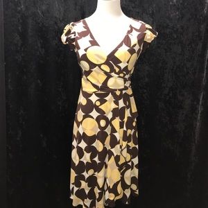 Miss Bisou yellow/brown V neck, ruffle wrap dress.