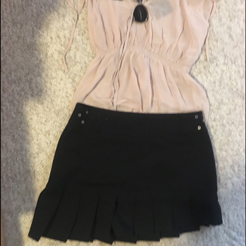 Guess, black asymmetrical pleated mini skirt