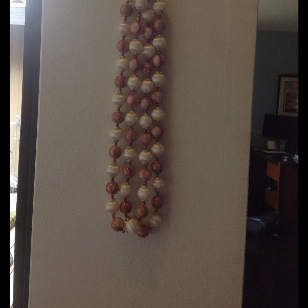 Metallic pearl long necklace