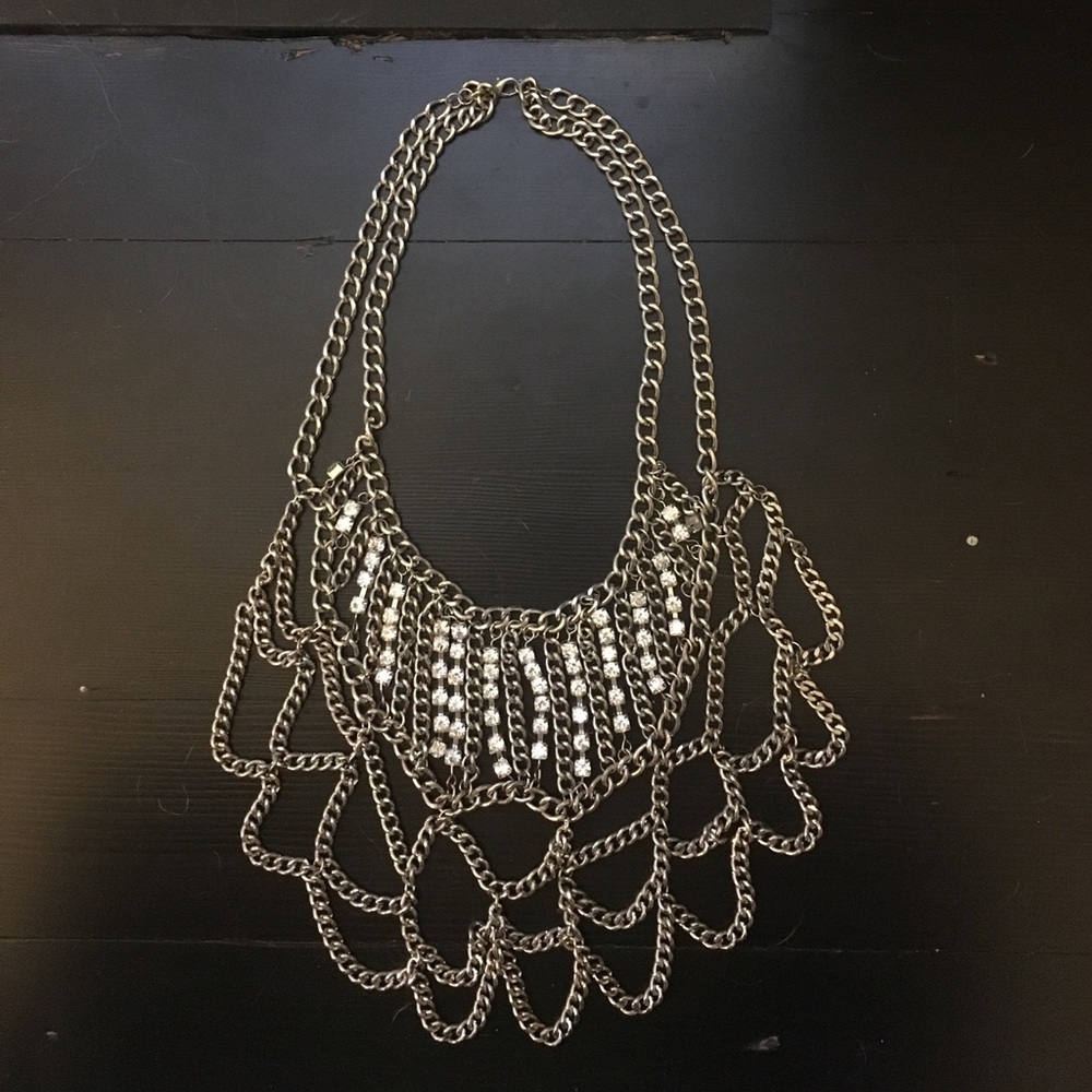 Silver chain and rhinestone statement necklace
