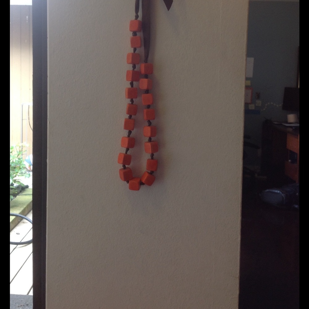 Orange wood cubes necklace