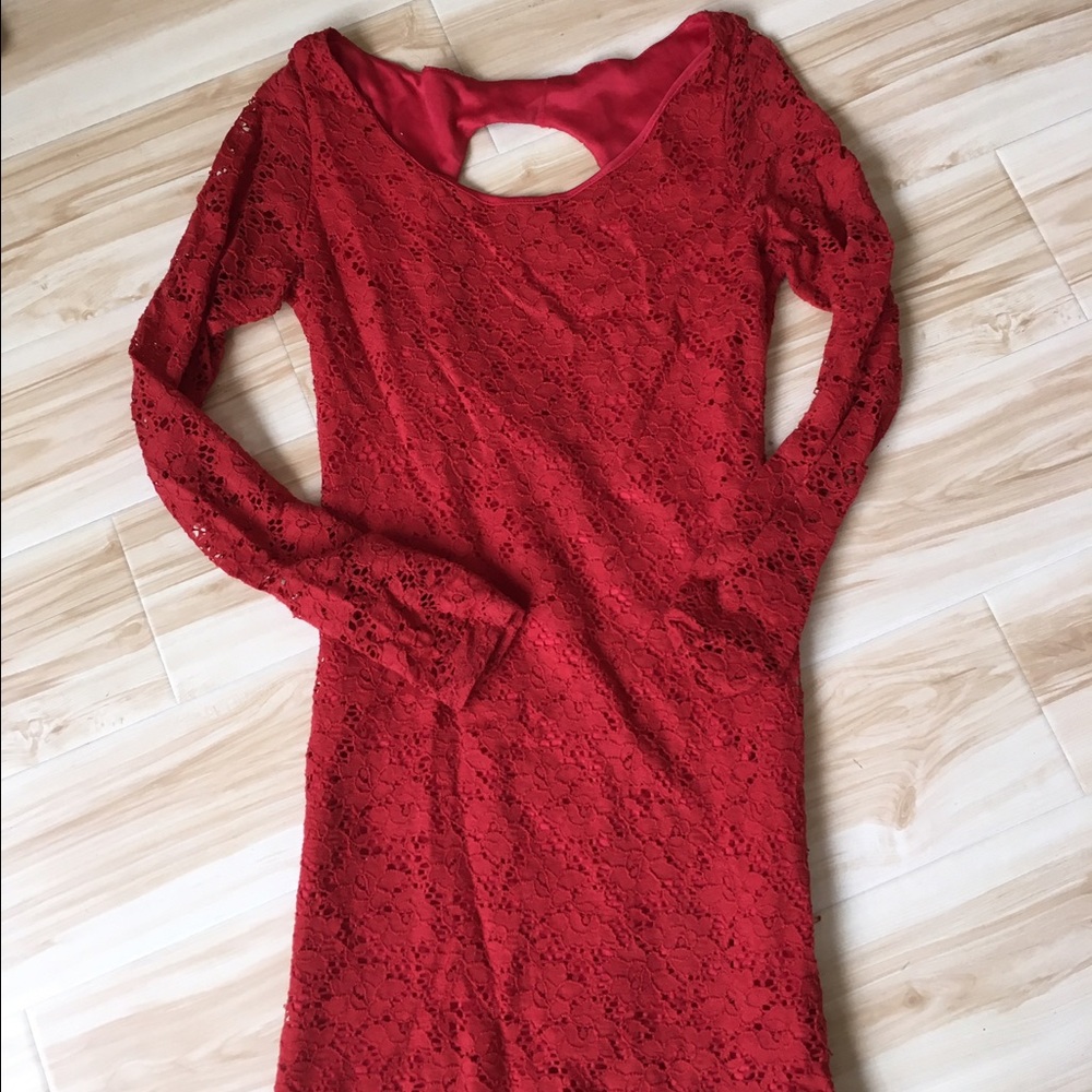 Romantic Red Lace Dress with Open Back