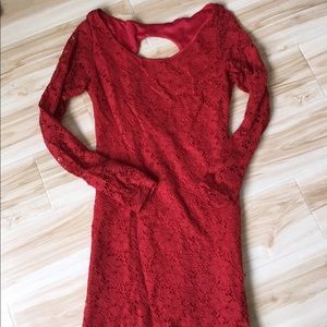 Romantic Red Lace Dress with Open Back