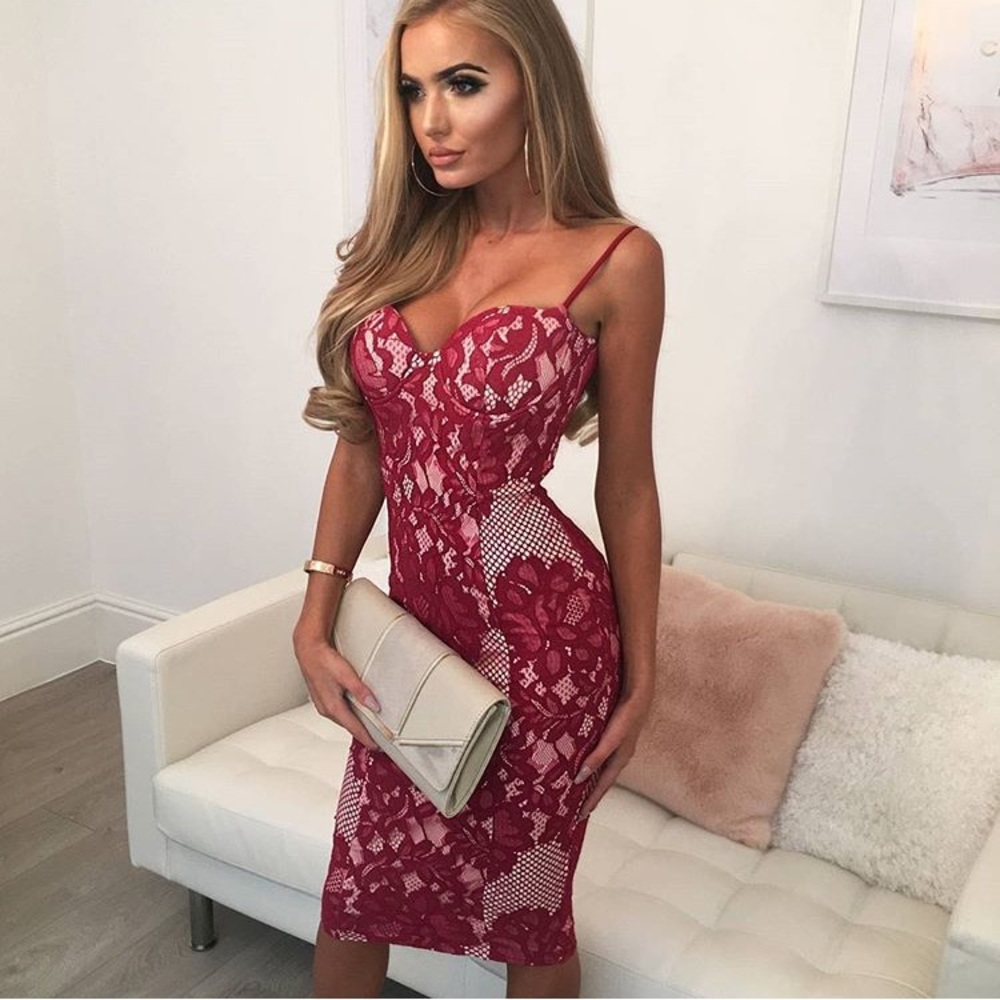 Wine lace midi dress