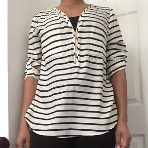 Calvin Klein Zip Neck Striped Blouse