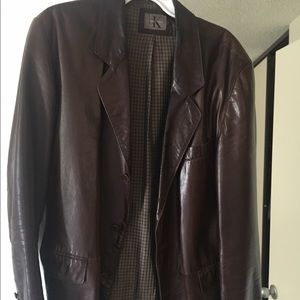 Men's Calvin Klein brown leather jacket LG