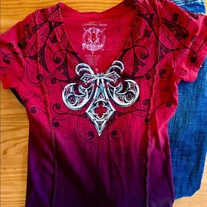 Affliction red short sleeved shirt