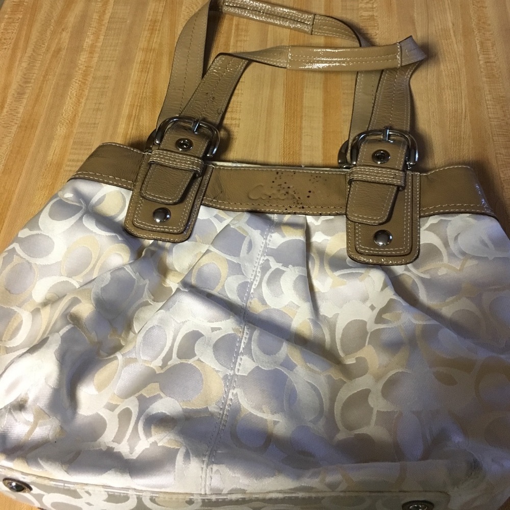 White beige and tan coach bag