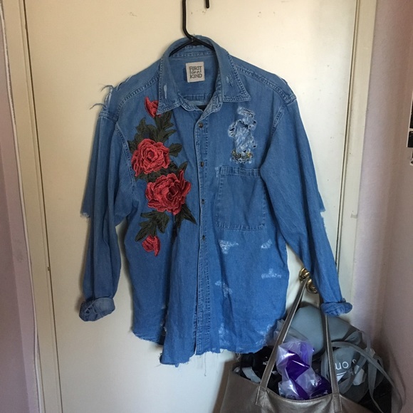SOLD LF Furst of a Kind rose embroidered chambray - Picture 2 of 5