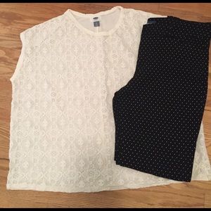 Cream crocheted top w/black Pixie Pants