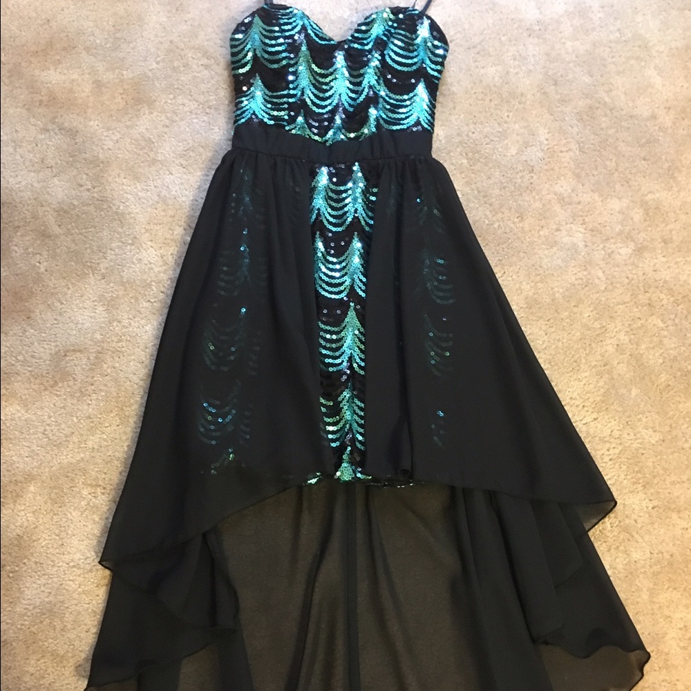 High-Low Black and Teal Prom or Homecoming Dress