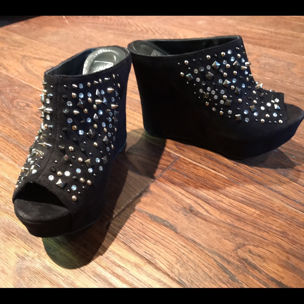 Black suede platform wedges