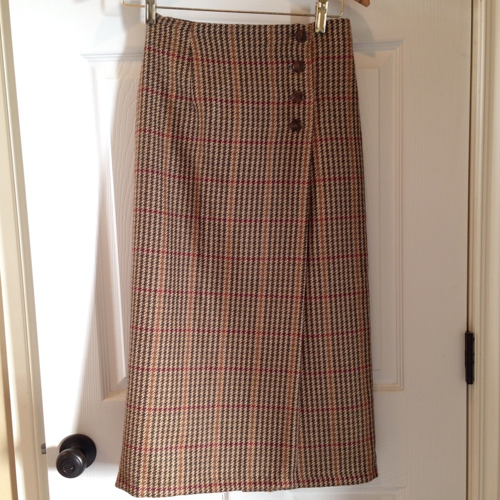 Wool wrap around skirt with plaid pattern