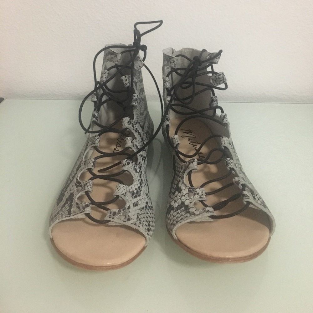 Snake print strapped flat