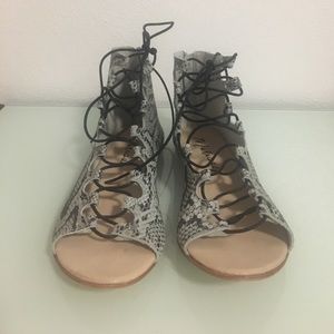 Snake print strapped flat