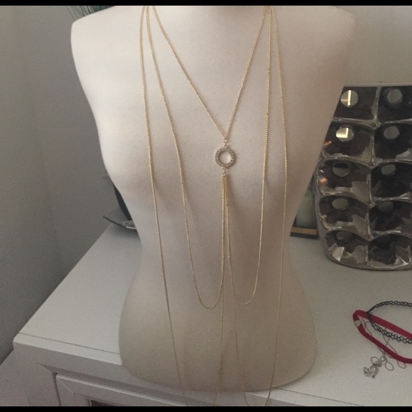Gold body necklace rhinestones circle NEW - Picture 2 of 5