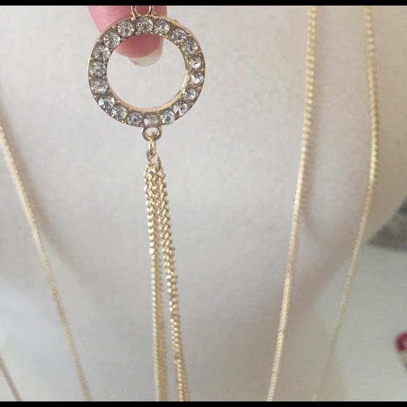 Gold body necklace rhinestones circle NEW - Picture 3 of 5