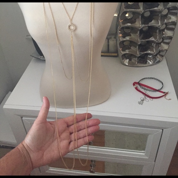 Gold body necklace rhinestones circle NEW - Picture 5 of 5