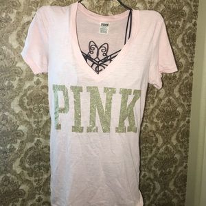 Victoria Secret PINK pink shirt with gold