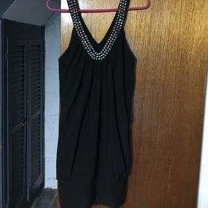 Studded V-Neck Black Mini Dress