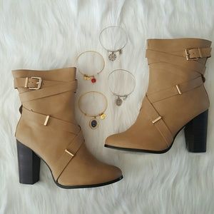 Gold Accent Chunky Heel Booties