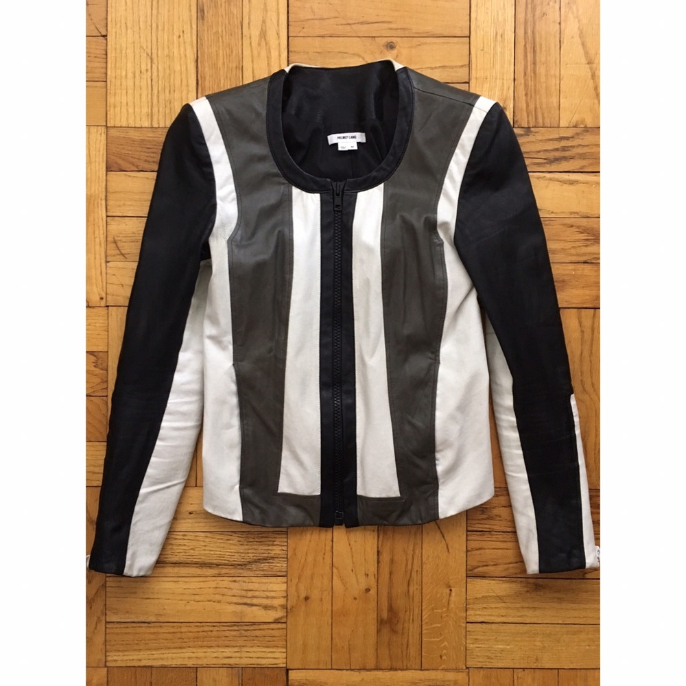 Helmet Lang leather and canvas moto jacket