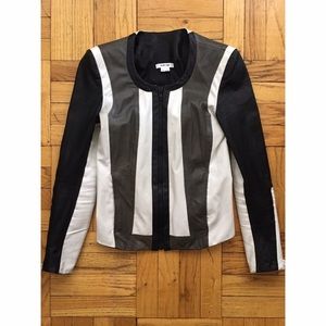 Helmet Lang leather and canvas moto jacket