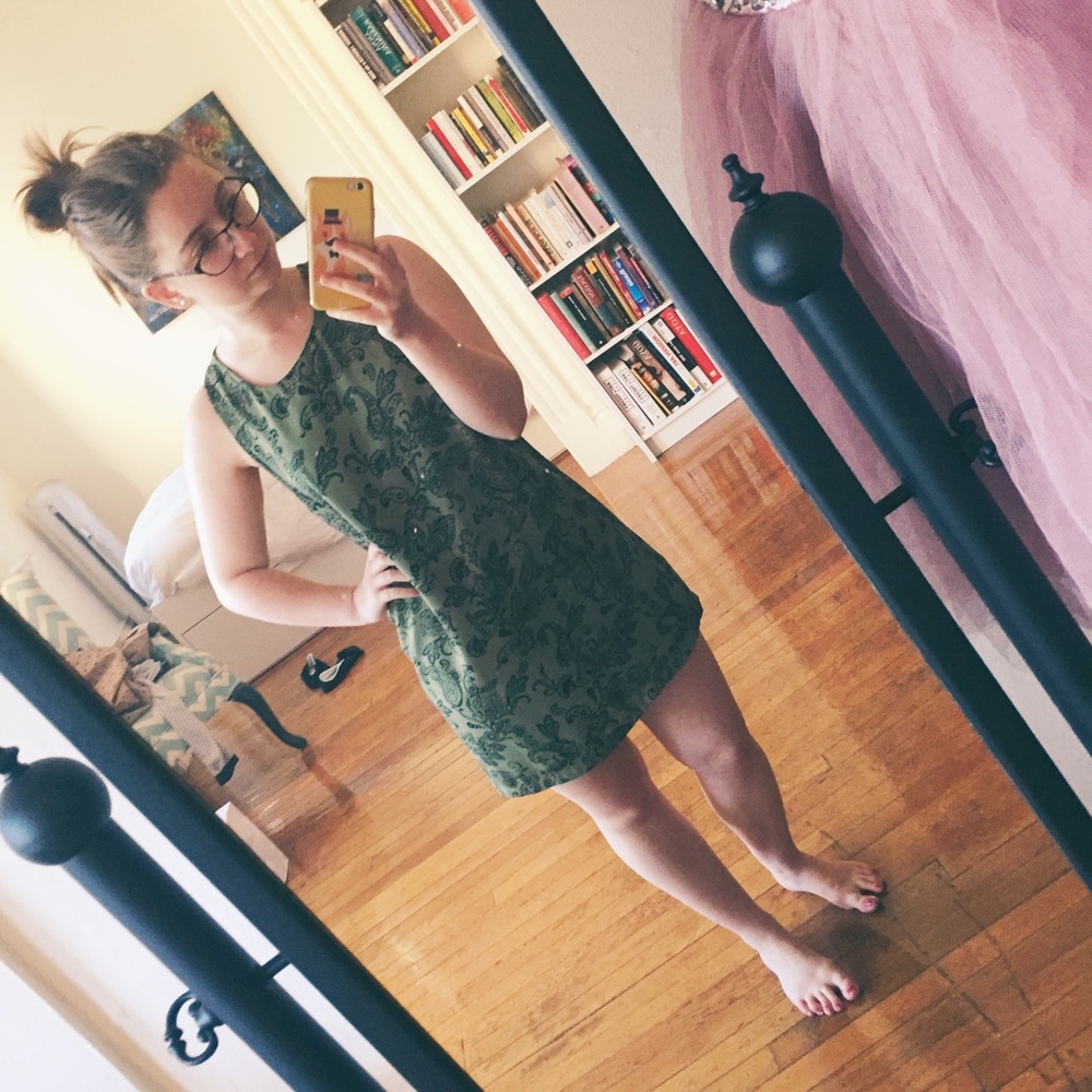 Green Printed Shift Mini Dress