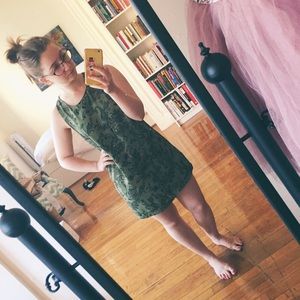 Green Printed Shift Mini Dress