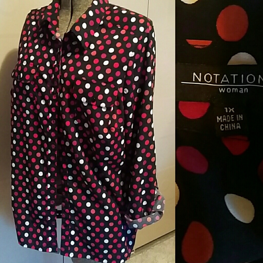 Collared polka dot women's dress shirt , 1 X