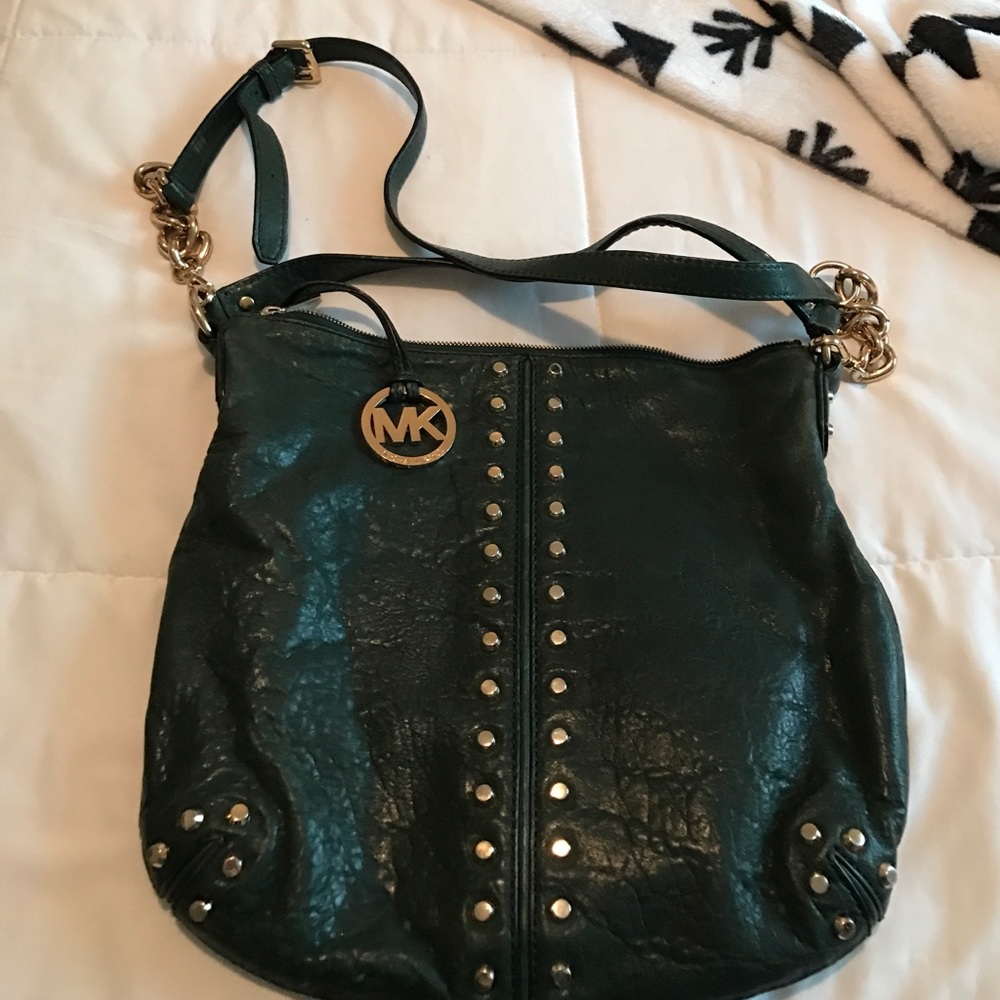 Michael Kors dark green cross body purse