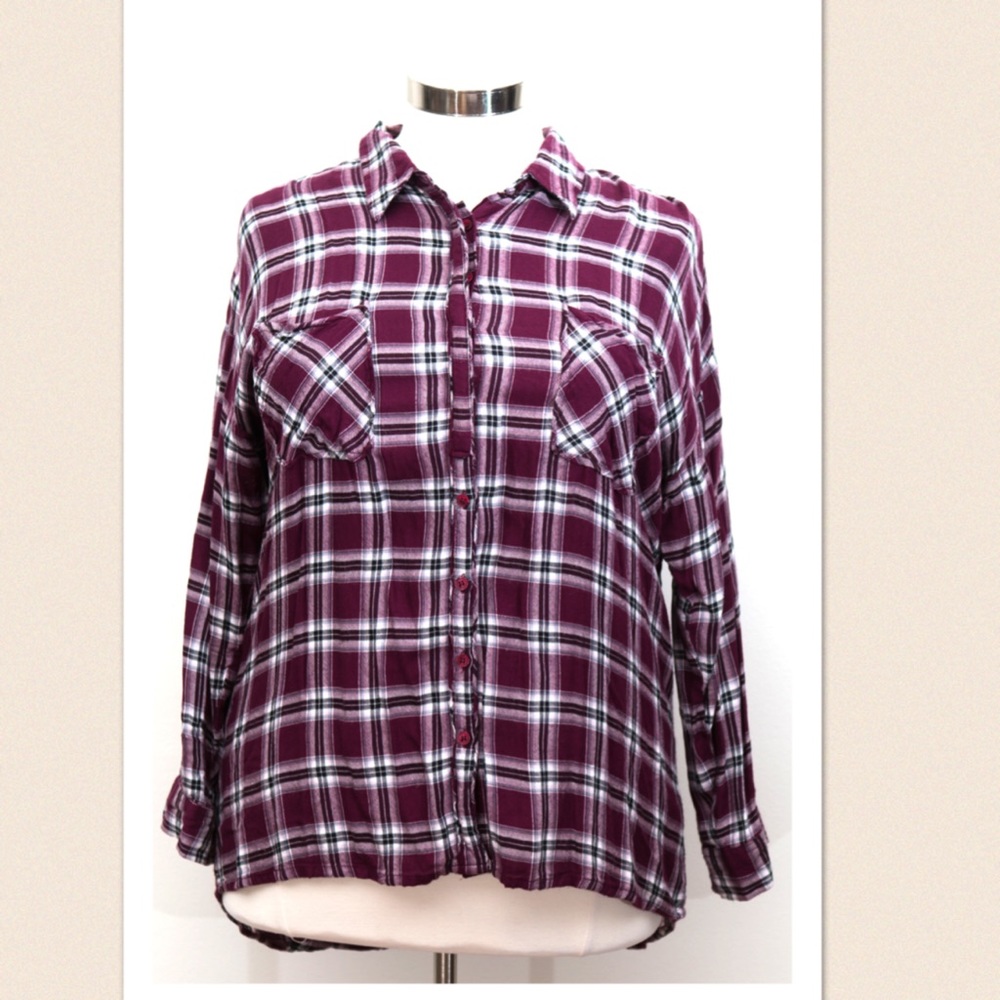 Simply Be - Label Be Soft Plaid Button Front Top